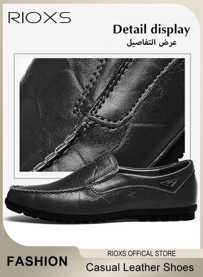 RIOXS Mens Business Formal Shoes, Faux Leather Shoes, Round Toe Fashion Oxford Flat Shoes, Slip-on Loafers Shoes For Work And Daily Wear, Casual Penny Loafers For Men, Comfy Lightweight Driving Flats, Black Leather Shoes For Business, Gift For Daddy Grandfather Boyfriend Husband - Image 4